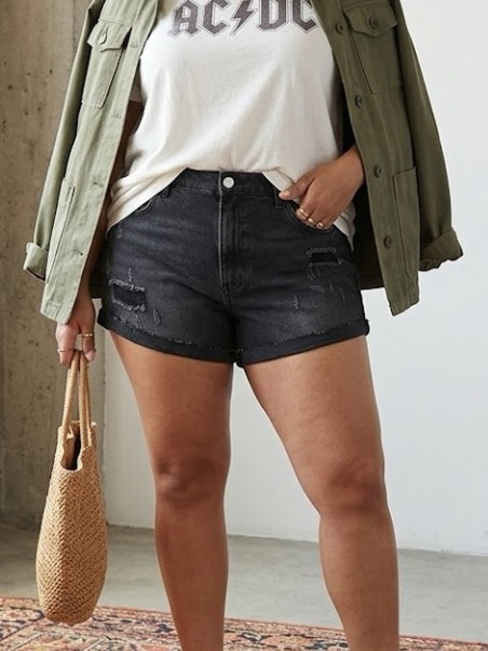 Wild Fable Distressed High Rise Cheeky Shorts Black
